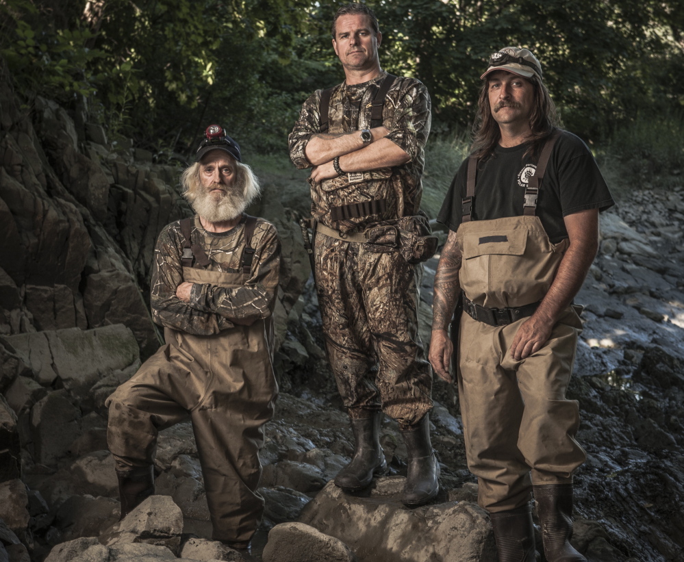 The Maineiacs, from Scarborough, will compete for eels on Animal Planet. Team members, from left, are Lee Leavitt and his son Jason Leavitt, and Jason’s brother-in-law Mike Bradley.