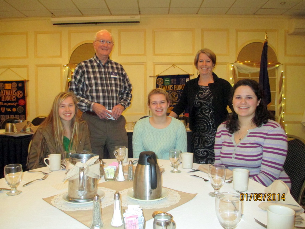 Members of the Hall-Dale Key Club described their experiences at a recent three-day Camp Calumet leadership training session in Ossipee, N.H., during a meeting of the Augusta Kiwanis Club on Thursday. Seated, from left, are Key Club members Nicole Pelletier, Annabelle Houghton and Sonja Jackson; and standing, from left, are Kiwanis Key Club advisor Jeff Chapman and Hall-Dale Key Club Faculty Advisor Lydia Leimbach.