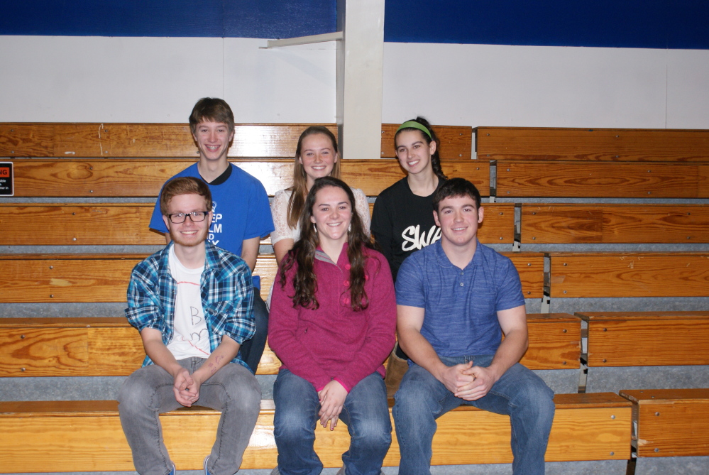 Senior of the Trimester recipients: In front, from left, is Dominic Pizzo, Abigail Glidden and Zachary Childs. In back, from left, is Richard Preston, Emma Wilkinson and Alexis Wright.