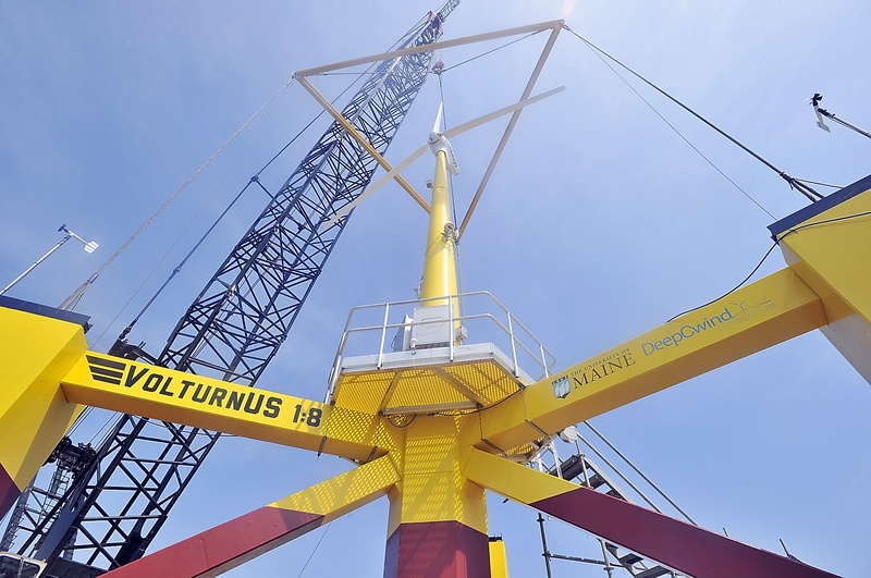 A scale model of the University of Maine's "VolturnUS" turbine has been testing the science and engineering of floating offshore wind turbines since it was christened in May.