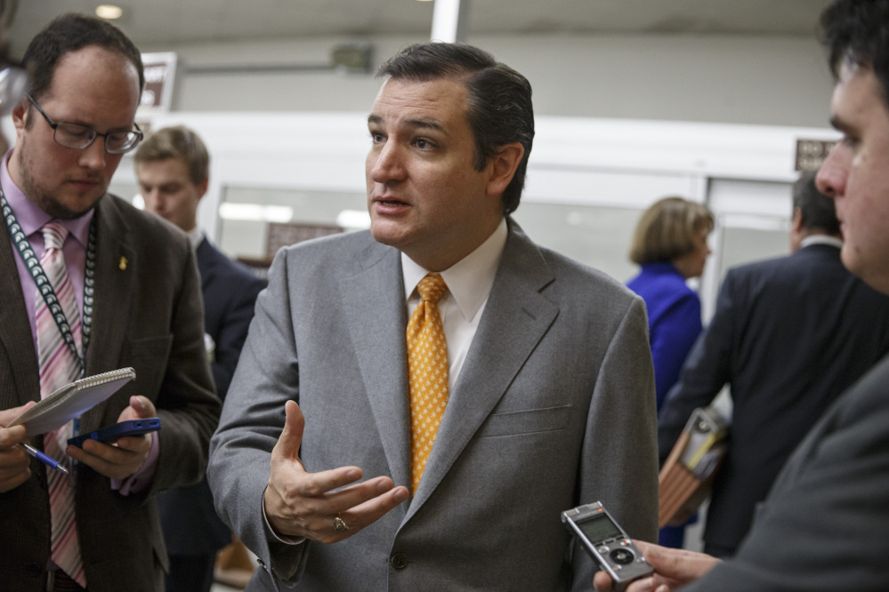 Republican Sen. Ted Cruz of Texas speaks with reporters on Capitol Hill in Washington last month.