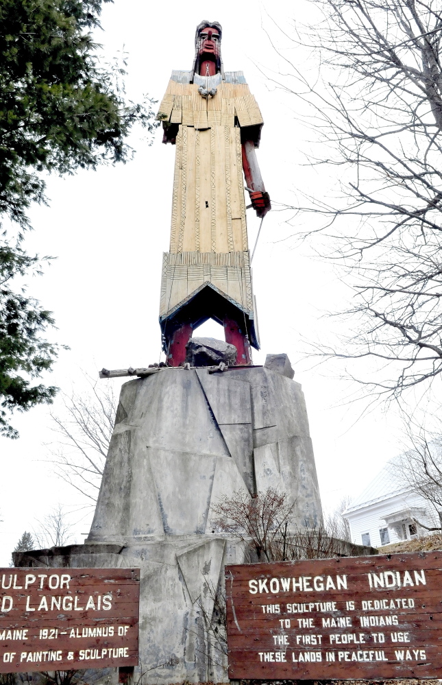 FIXER UPPER: The Skowhegan Indian landmark sculpture in downtown is slated to be restored by Steve Dionne.