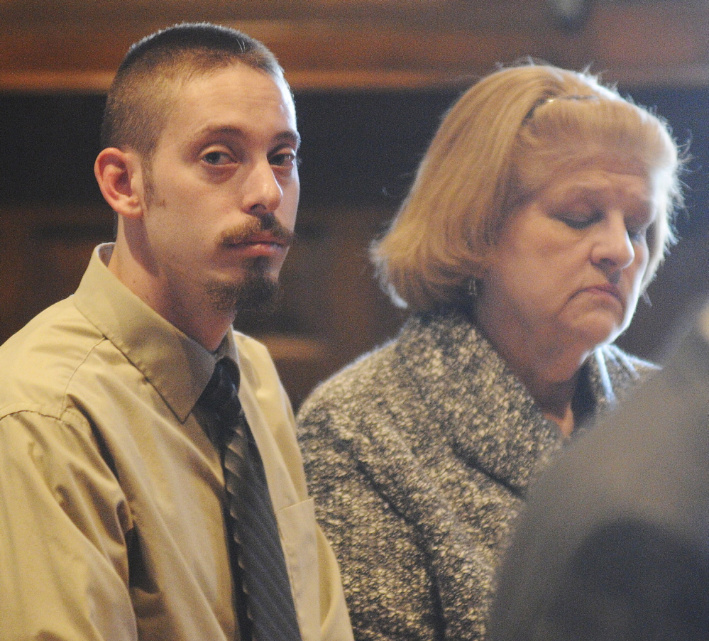 GUILTY: Joshua A. Erskine entered a guilty plea Wednesday at Kennebec County Superior Court in Augusta to driving while under the influence of drugs when he struck Ruth Epperson, 81, in a sidewalk along North Belfast Avenue in Augusta in March 2012. Erskine is tentatively scheduled to be sentenced in February for the death of Epperson. Erskine is represented by attorney Pamela Ames, right.