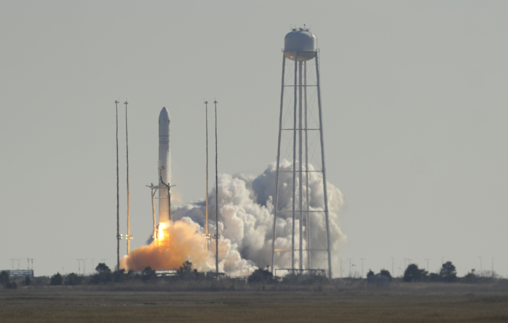 Orbital Science Corps.’ Antares rocket launches from Wallops Flight Facility on Thursday in Wallops, Va. The rocket is carrying the company’s first official re-supply mission to the International Space Station.