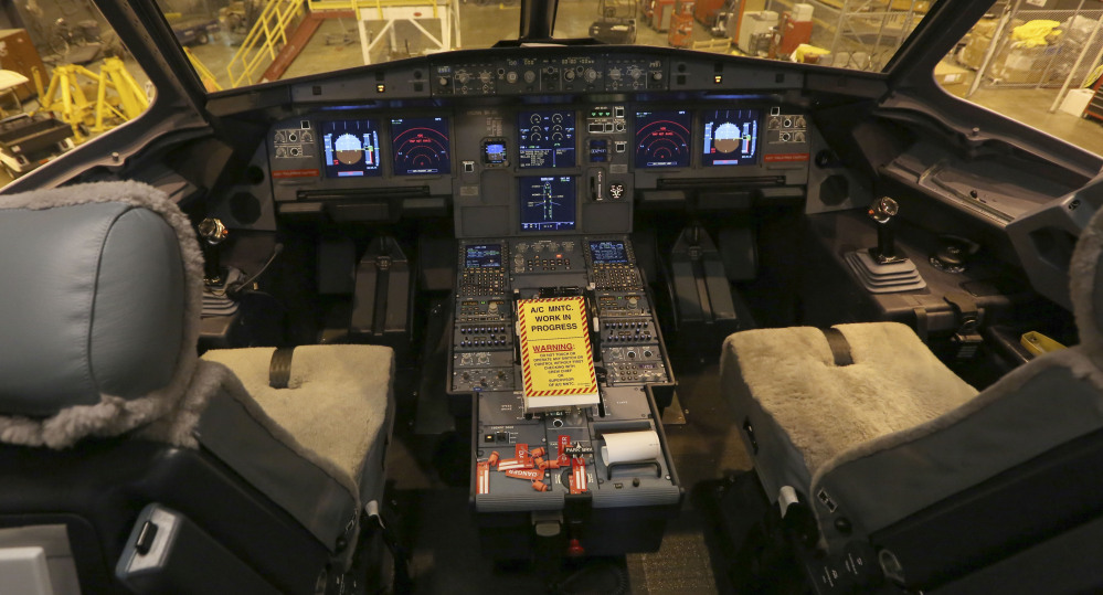 A new plane is prepared for use at the American Airlines operations center hangar in Grapevine, Texas.