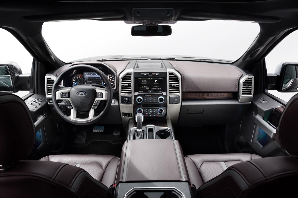 A view of the interior of the 2015 F-150 pickup truck.