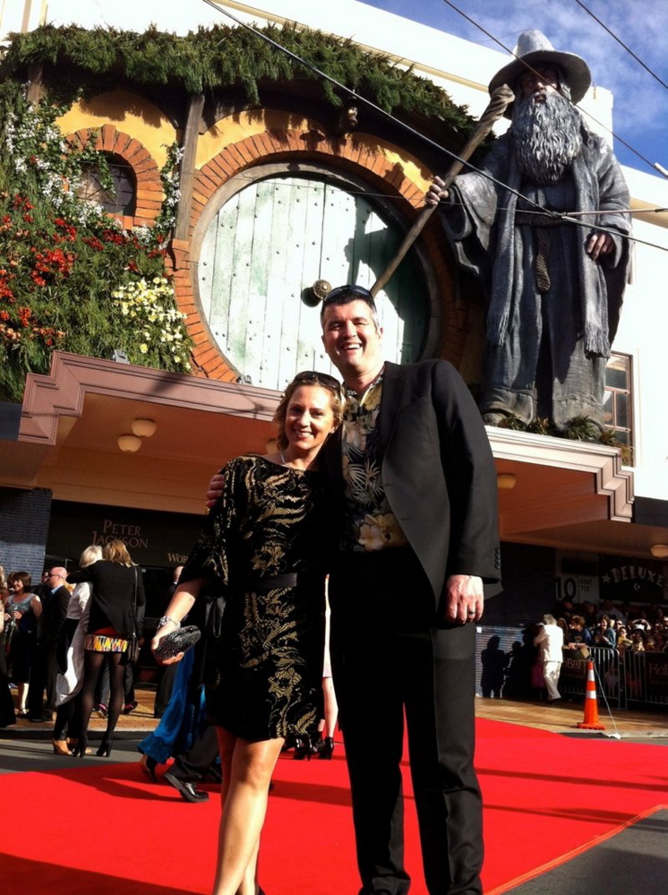 Eric Saindon and his wife, Beth, attend the premiere of “The Hobbit: An Unexpected Journey” in Wellington, New Zealand.