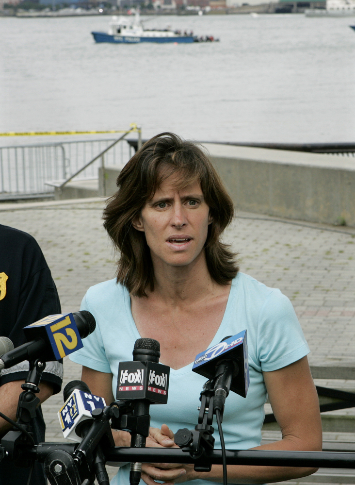 Hoboken Mayor Dawn Zimmer speaks to the media as she stands near the Hudson River in Hoboken, N.J., in this 2009 photo.