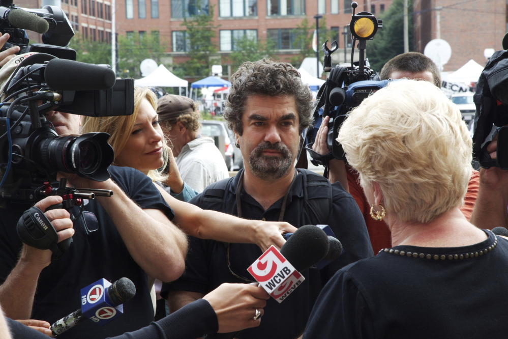 Director Joe Berlinger, center, interviews Pat Donahue in the documentary film, “Whitey: United States of America v. James J. Bulger.” The film also includes interviews with prosecutors, defense attorneys and victims’ relatives.