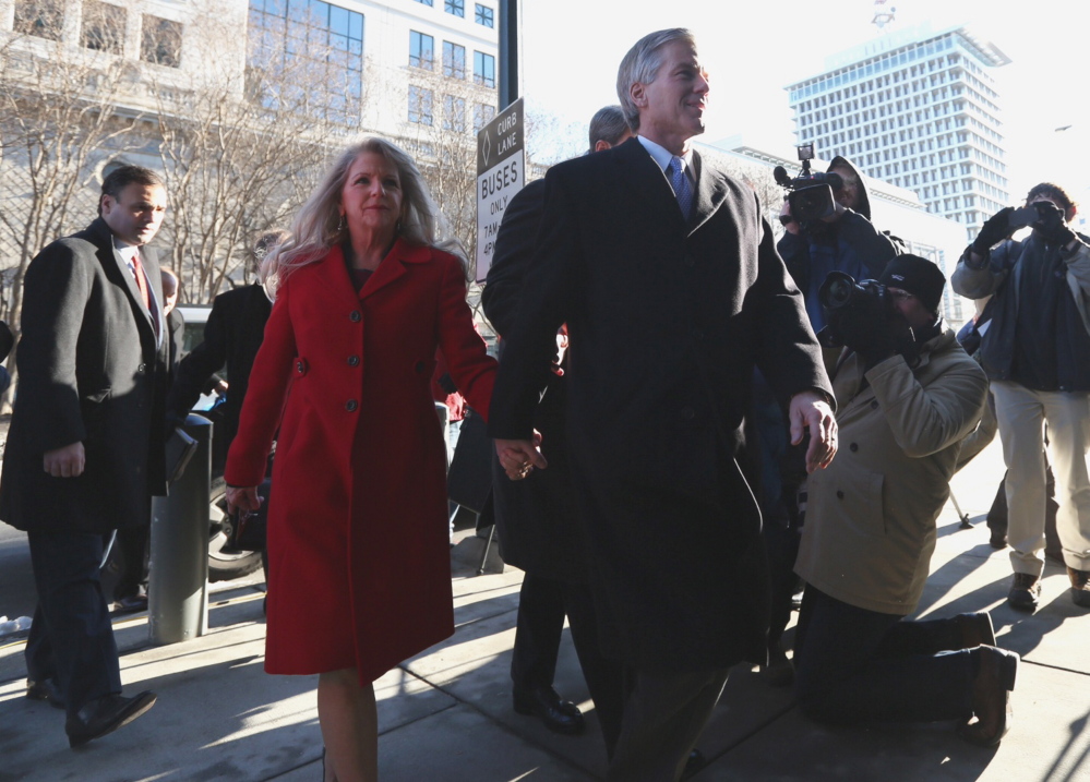 Former Virginia Gov. Bob McDonnell and his wife Maureen arrive at the U.S. District Court in Richmond on Friday their bond hearing and arraignment on federal corruption charges.