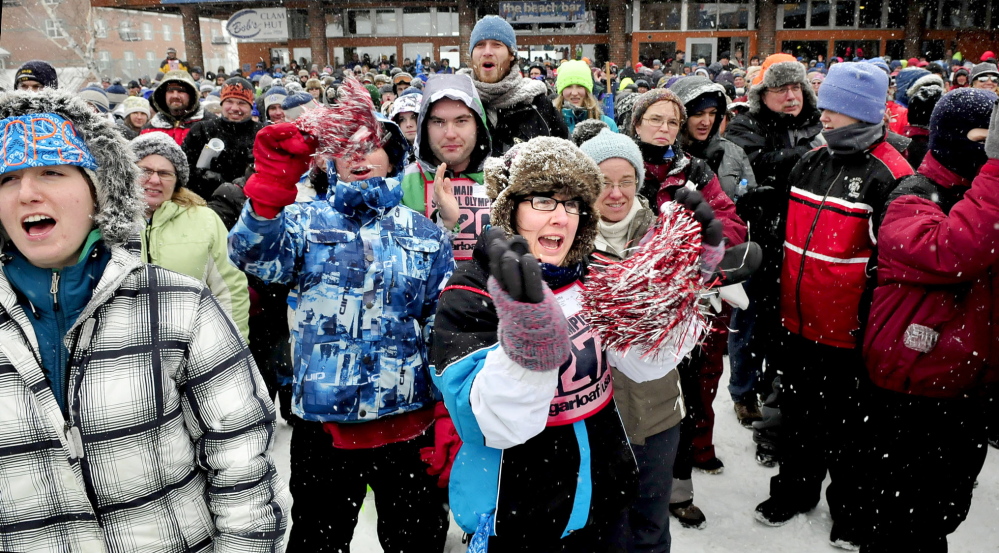 CROWD PLEASER: During opening ceremonies of the 45th annual Special Olympics Maine Winter Games at Sugarloaf USA, some of the 500 athletes including Kaley Willette, center, erupt with cheers to speakers on Monday, Jan. 27, 2014.
