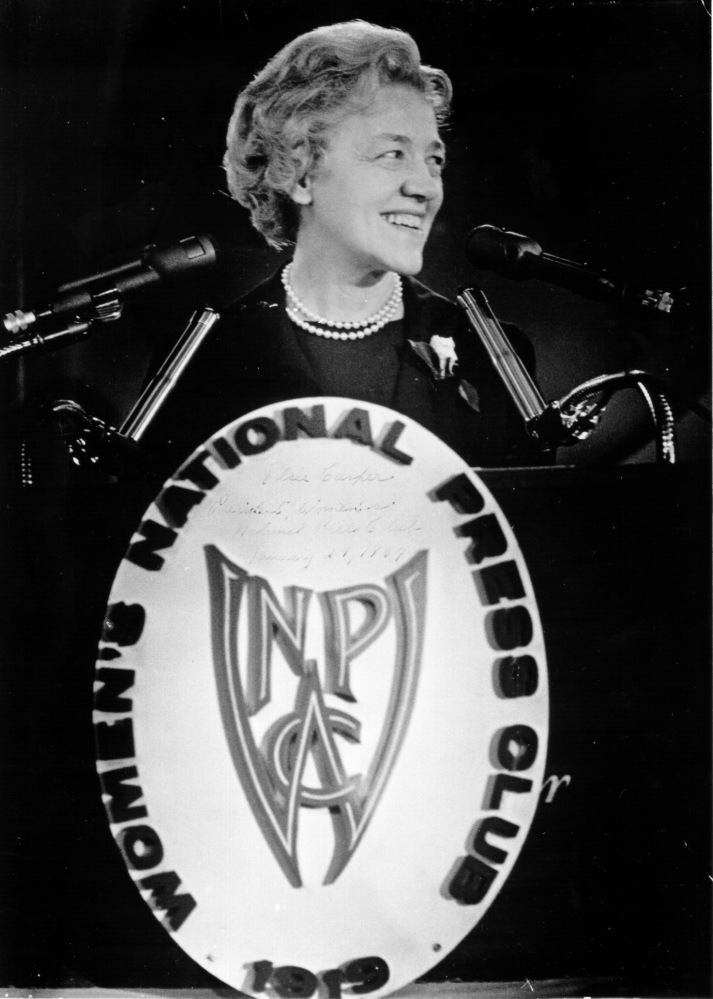 Sen. Margaret Chase Smith of Skowhegan announces her candidacy for president of the United States on Jan. 27, 1964, and later that year became the first woman to be placed in nomination by a major political party at its national convention. Her announcement was made before the National Women’s Press Club in Washington, D.C.