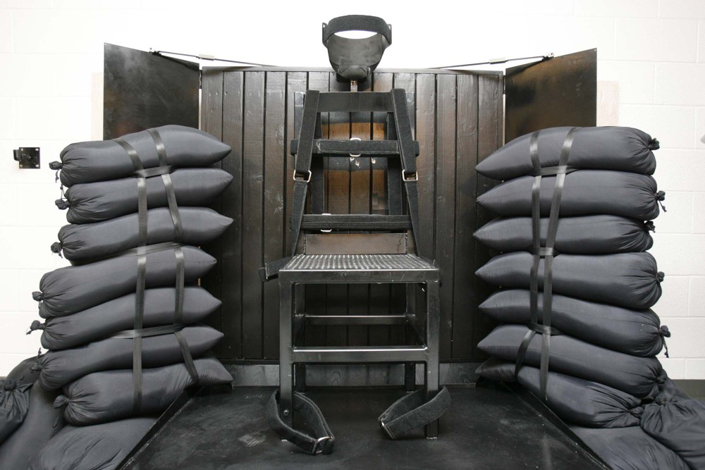 In this June 18, 2010, file photo, the firing squad execution chamber at the Utah State Prison in Draper, Utah, is shown. With lethal-injection drugs in short supply and new questions looming about their effectiveness, lawmakers in some death penalty states are considering bringing back relics of a more gruesome past, including firing squads.