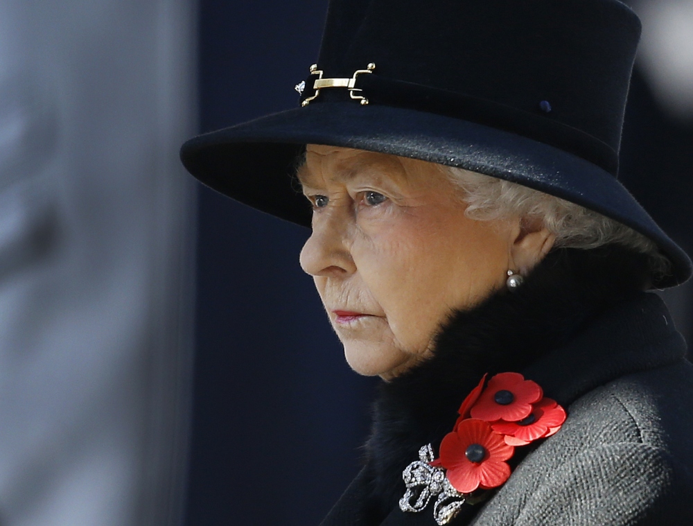 Britain’s Queen Elizabeth II attends a service of remembrance at the Cenotaph in Whitehall, London, recently. A report by British lawmakers into the finances of the queen has exposed crumbling palaces and depleted coffers, and discovered that a royal reserve fund for emergencies is down to its last million pounds ($1.6 million).