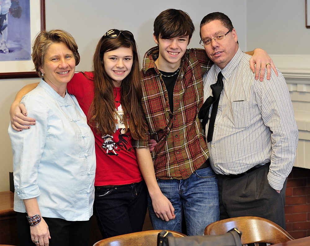 Transgender student Nicole Maines, now 16, and her family on the day of a historic Maine supreme court ruling.