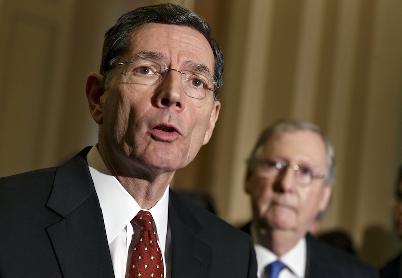 Sen. John Barrasso, R-Wyo., the Republican Policy Committee chairman, joins Senate Minority Leader Mitch McConnell, R-Ky., right, in criticizing Senate Democrats following a procedural vote on legislation to renew jobless benefits for the long-term unemployed, at the Capitol in Washington, Tuesday, Jan. 07, 2014. Sen. McConnell said that Senate Majority Leader Harry Reid, D-Nev., is almost entirely responsible for making the Senate dysfunctional.