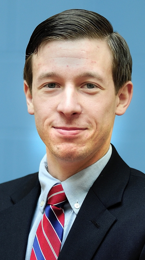 Seeking office: Republican 1st Congressional District candidate Isaac Misiuk participates in the Kennebec County Republican Caucus on Saturday at Cony High School in Augusta.