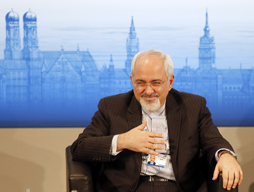 Iran’s Foreign Minister Mohammad Javad Zarif listens during a panel discussion at the 50th Security Conference on security policy in Munich, Germany, on Sunday.