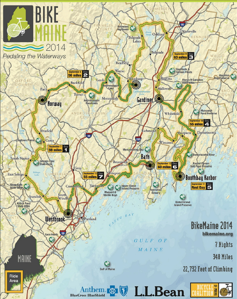 The course map for BikeMaine 2014, released on Tuesday.
