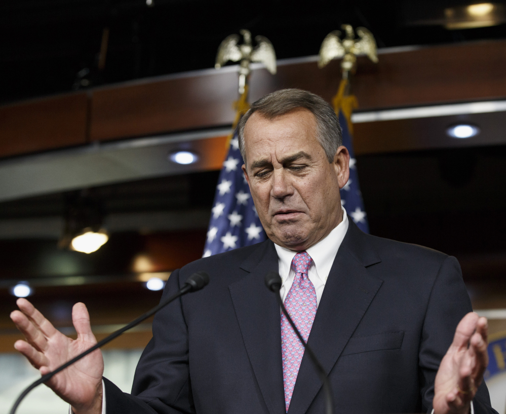 House Speaker John Boehner of Ohio speaks during a news conference on Capitol Hill in Washington on Thursday.