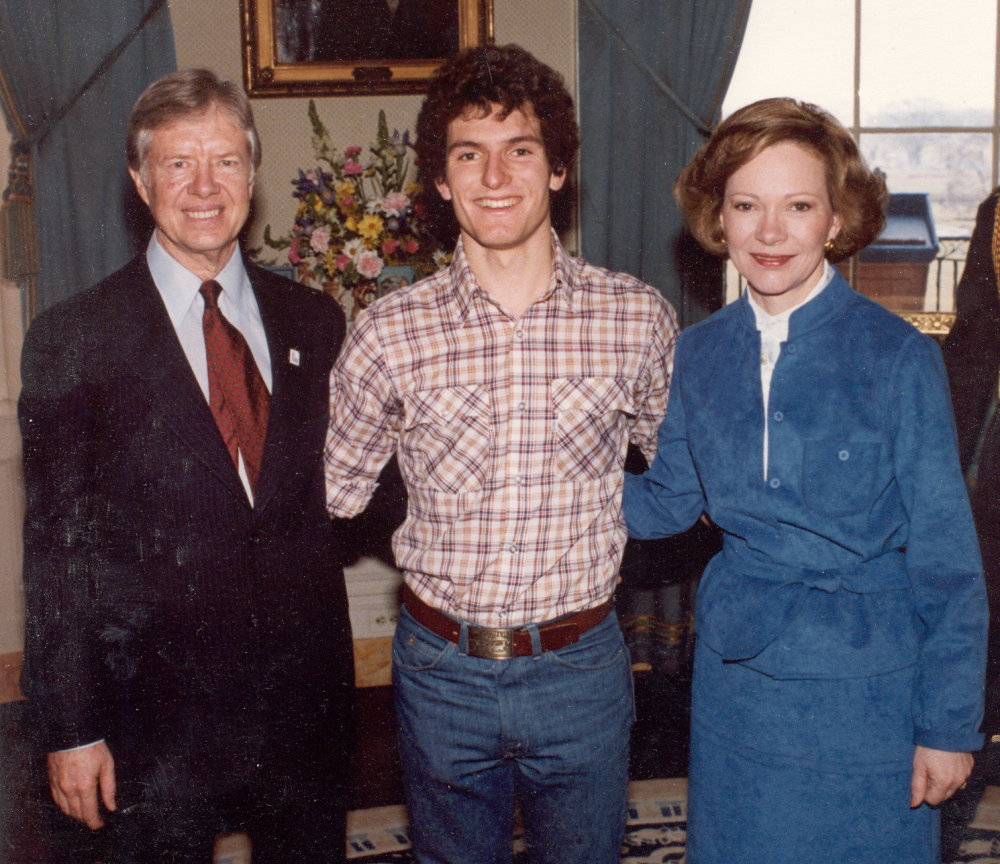 Farmington native Dan Simoneau, shown with President Jimmy Carter and first lady Rosalynn Carter, carried Maine’s Nordic torch in 1984 in Sarajevo and in 1988 in Calgary.