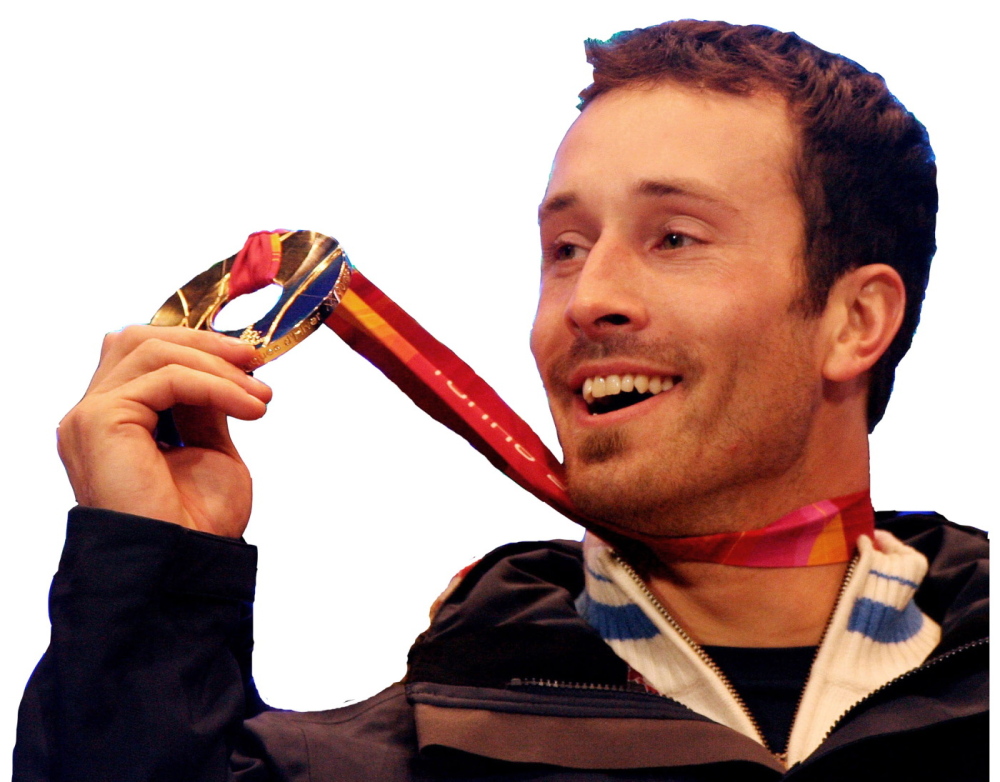 Seth Wescott, who grew up in Farmington, with his gold medal from Turin, Italy, in 2006.