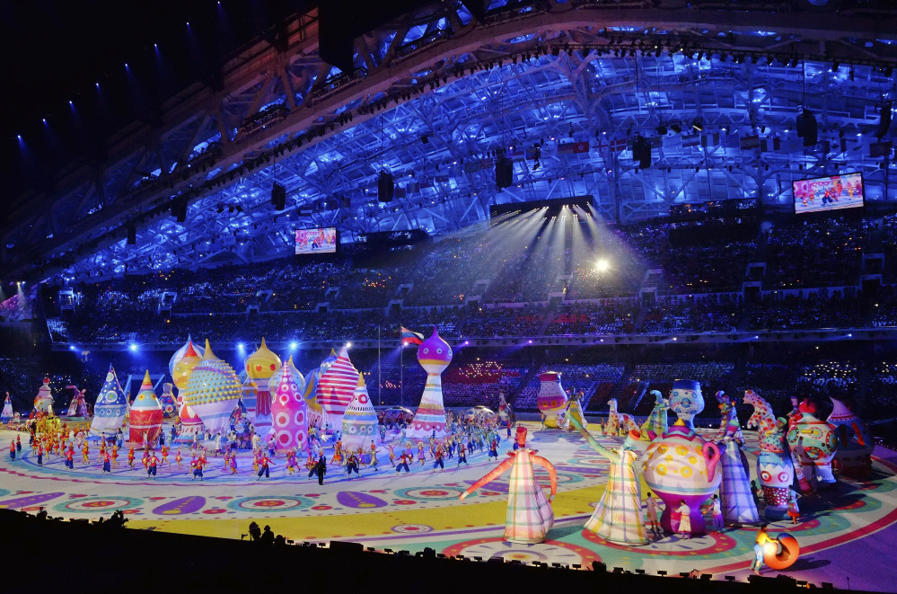 Artists perform during the opening ceremony of the 2014 Winter Olympics in Sochi, Russia, Friday, Feb. 7, 2014.(AP Photo/J. David Ake)