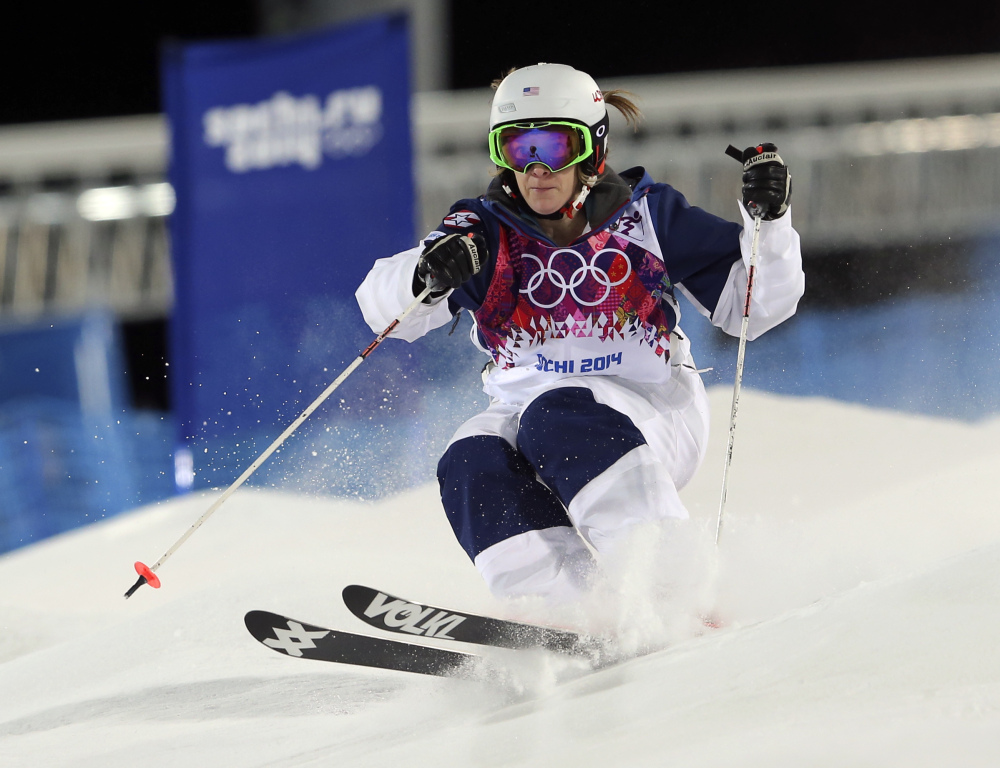 United States’ Hannah Kearney competes in the women’s moguls final 1 at the Rosa Khutor Extreme Park, at the 2014 Winter Olympics on Saturday in Krasnaya Polyana.