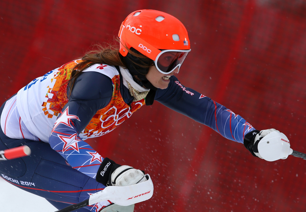 Julia Mancuso of the United States competes in the slalom portion of the women’s supercombined to win the bronze medal in the Sochi 2014 Winter Olympics on Monday.