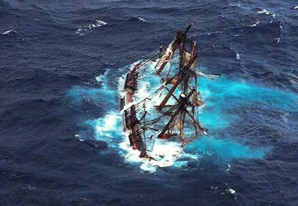 The tall ship Bounty was photographed from a Coast Guard aircraft just before the vessel sank off North Carolina in October 2012, killing the captain and a crew member.