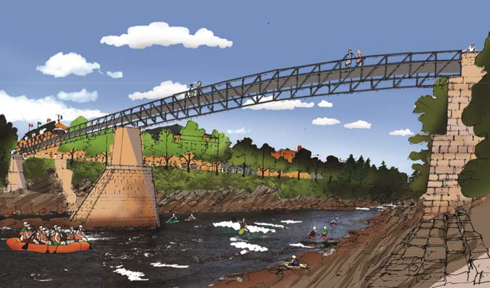 RUN OF RIVER: An artist’s rendering shows how the kayak course at the poroposed Run of River park in Kennebec Gorge in Skowhegan would look.
