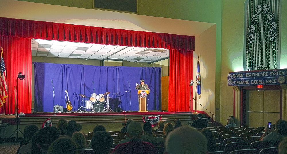 Nonagenarian poet: Leroy Peasley performs during the 2014 Maine Veterans Creative Arts Festival on Saturday in the Togus auditorium.