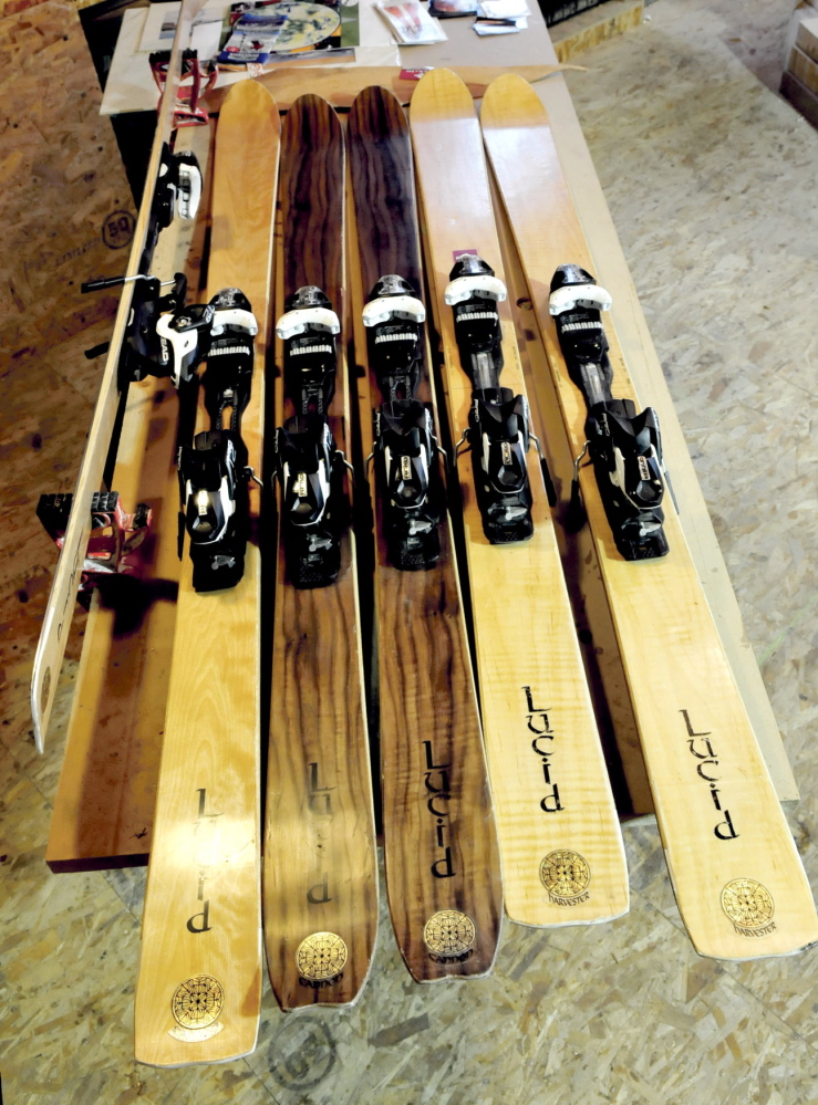 TRY ONE: These custom made wood skis made at the Lucid Ski company in Phillips are used as demonstration skies at nearby Saddleback Mountain for potential buyers to try out.