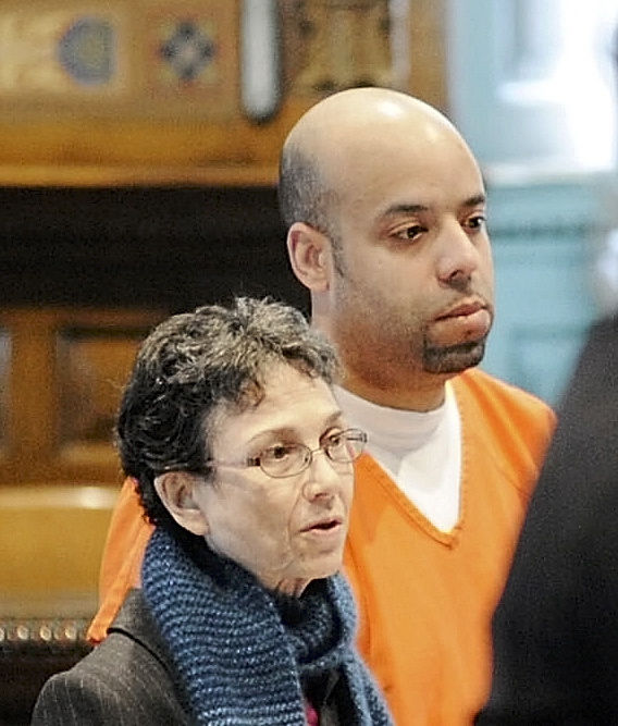 pharmacy robberies: Michael Pierce, 33, of Augusta, left, who was sentenced on two pharmacy robbery charges, stands next to his attorney Sherry Tash on Wednesday at Kennebec County Superior Court in Augusta .