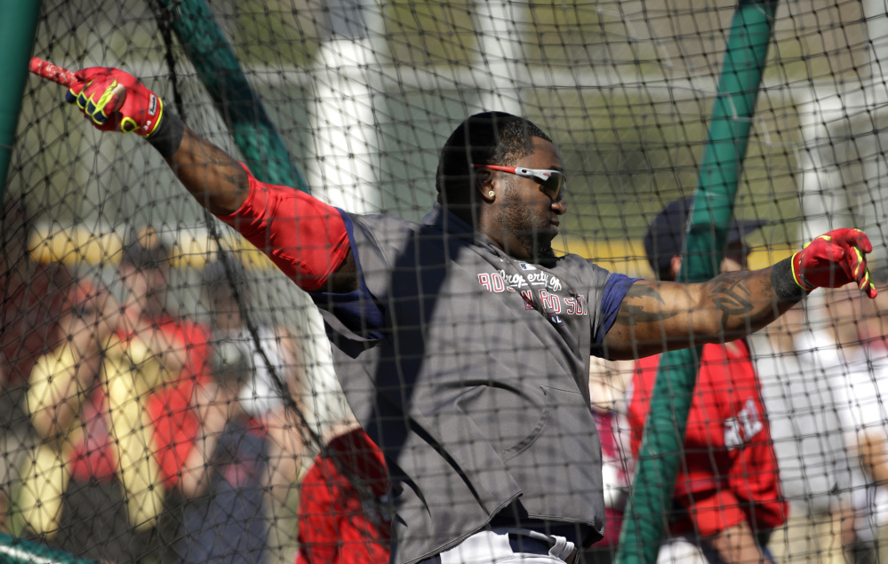 AP photo WANTING TO STAY: Boston Red Sox designated hitter David Ortiz takes batting practice during spring training Tuesday in Fort Myers, Fla. Ortiz wants a one-year contract extension and to retire with the Red Sox.