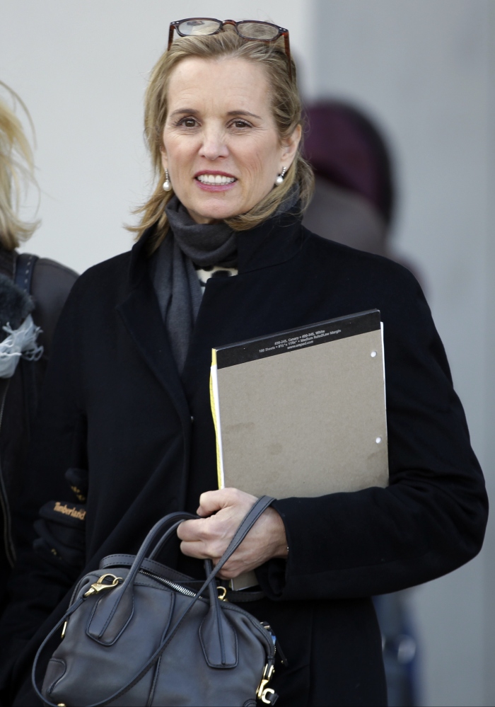 Kerry Kennedy leaves Westchester County courthouse on Wednesday after testifying at her drugged-driving trial that she has no memory of swerving and hitting a tractor-trailer on a suburban New York highway and did not realize she was impaired when she got behind the wheel.