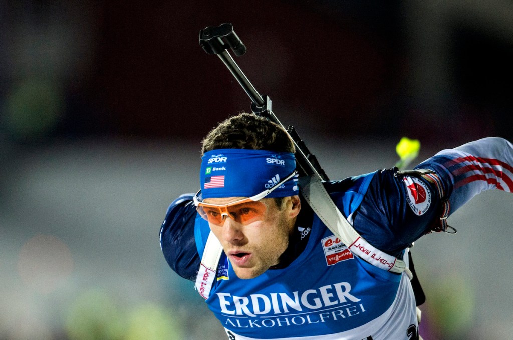 Tim Burke of the U.S. competes to take third place during the men's 10km sprint race during the Biathlon World Cup in Ostersund November 30, 2013. REUTERS/Pontus Lundahl/TT News Agency (SWEDEN - Tags: SPORT BIATHLON) ATTENTION EDITORS - THIS IMAGE HAS BEEN SUPPLIED BY A THIRD PARTY. IT IS DISTRIBUTED, EXACTLY AS RECEIVED BY REUTERS, AS A SERVICE TO CLIENTS. SWEDEN OUT. NO COMMERCIAL OR EDITORIAL SALES IN SWEDEN. NO COMMERCIAL SALES - RTX15YTC :rel:d:bm:GF2E9BU1BF101