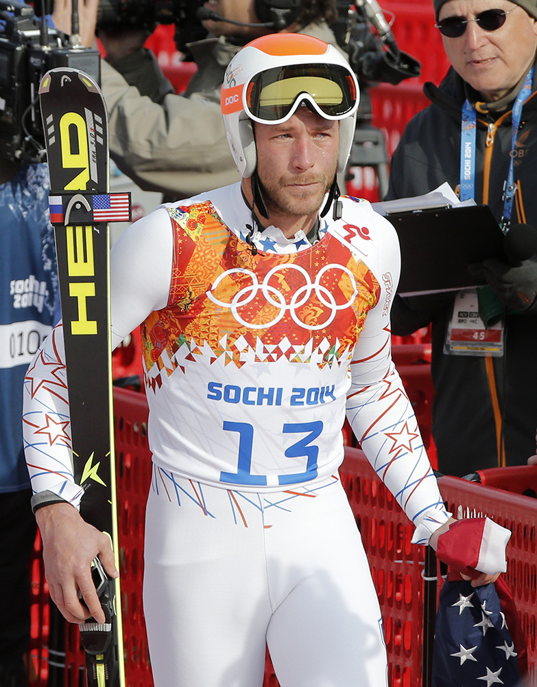 Men's super-G joint bronze medal winner Bode Miller of the United States walks away in tears after his television interview at the Sochi 2014 Winter Olympics, Sunday, Feb. 16, 2014, in Krasnaya Polyana, Russia. (AP Photo/Christophe Ena) 2014 Sochi Olympic Games;Winter Olympic games;Olympic games;Spor
