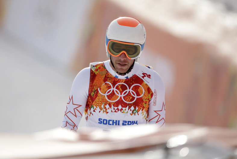 United States' Bode Miller reacts after finishing the men's downhill at the Sochi 2014 Winter Olympics on Sunday in Krasnaya Polyana, Russia. 2014 Sochi Olympic Games;Winter Olympic games;Olympic games;Sports;Events;XXII Olympic Winter Games