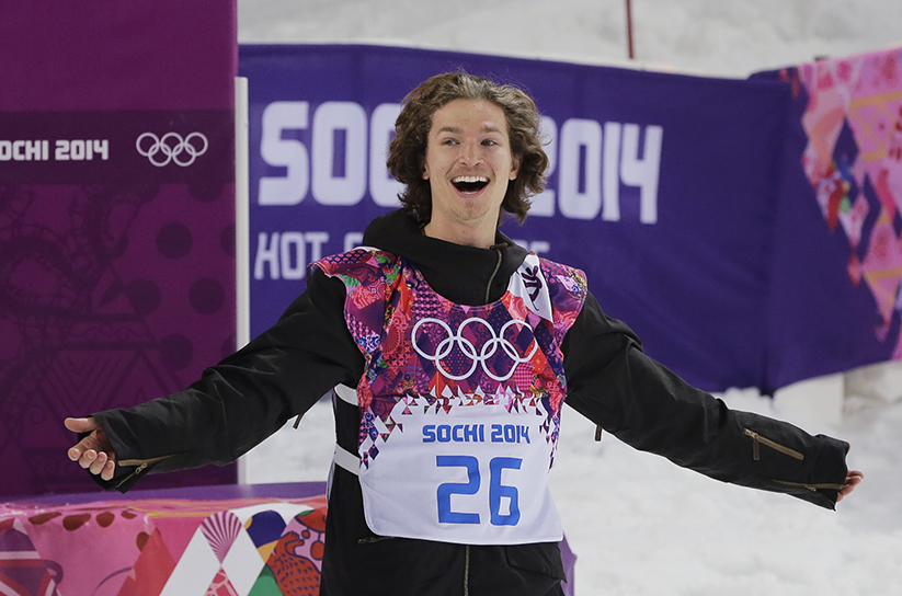 Switzerland's Iouri Podladtchikov celebrates after he won the gold medal in the men's snowboard halfpipe final at the Rosa Khutor Extreme Park at the 2014 Winter Olympics. 2014 Sochi Olympic Games;Winter Olympic games;Olympic games;Spor
