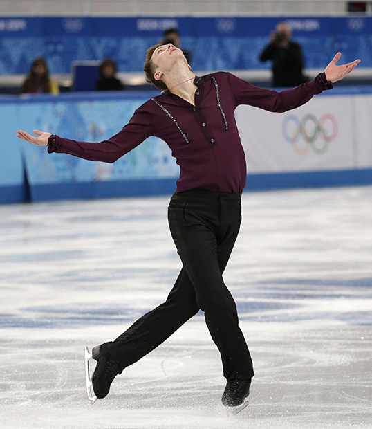 Jeremy Abbott of the United States competes in the men's team short program figure skating competition at the Iceberg Skating Palace during the 2014 Winter Olympics, Thursday, Feb. 6, 2014, in Sochi, Russia.