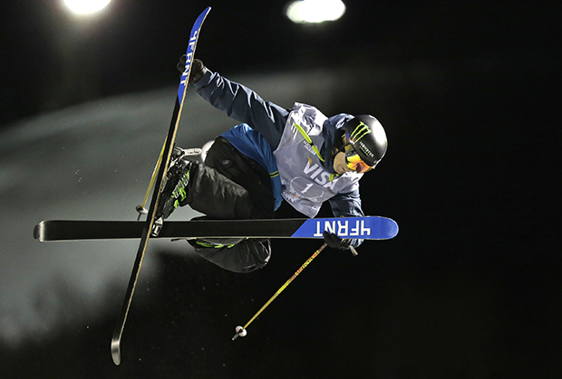 David Wise, of the United States, competes during the men's U.S. Grand Prix freestyle halfpipe skiing event Friday, Jan. 17, 2014, in Park City, Utah.