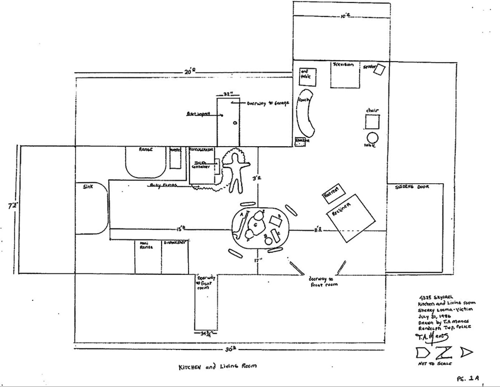 crime scene: An Ohio police department sketch shows the crime scene where Sherry Luoma, the ex-wife of James T. Luoma, now chaplain of VA Maine Healtchare Systems-Togus, was shot fatally in 1986.