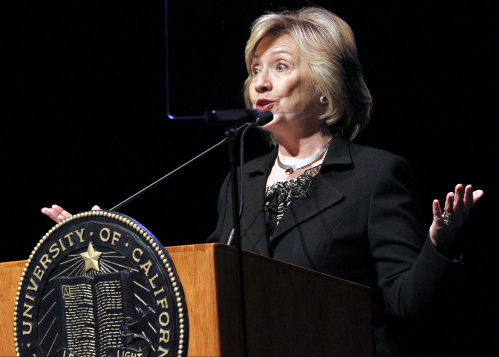 Former Secretary of State Hillary Rodham Clinton speaks to students at the University of California Los Angeles, UCLA campus on the subject of leadership in Los Angeles Wednesday, March 5, 2014.