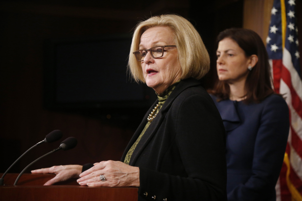 Sen. Claire McCaskill, D-Mo., left, and Sen. Kelly Ayotte, R-N.H., speak last week at a news conference in Washington about changing the military justice system to deal with sexual assault.