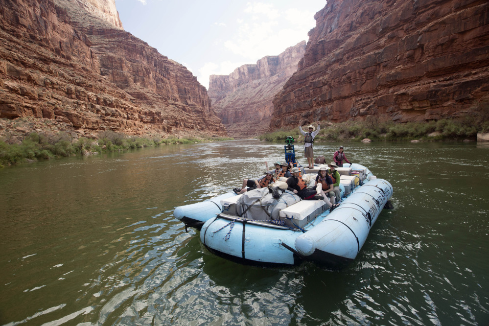 This frame from a Google moving time-lapse sequence of images show rafters on the Colorado River in Grand Canyon National Park., Ariz., in August.