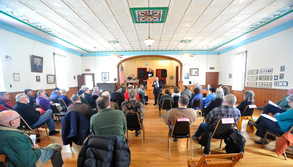 Annual tradition: Benton residents fill the Benton Grange on Saturday for the Town Meeting.