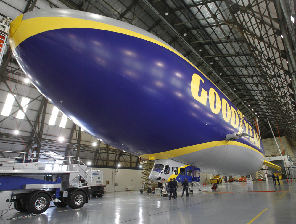 The Zeppelin and Goodyear crews work together in February prepping Goodyear’s new zeppelin in the Wingfoot Lake Hangar for its debut in Suffield Township, Ohio.