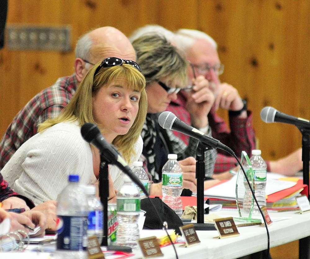Meeting: Selectwoman Melanie Jewell speaks during a debate Saturday at the 2014 Belgrade Town Meeting at the Center For All Seasons.