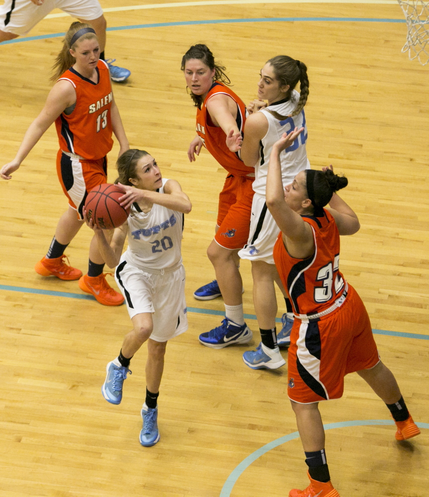 OFF To final Four: Tufts guard and Cony graduate Josie Lee goes up for a layup in a game against Salem State earlier this season. The Jumbos will play Fairleigh Dickinson University in the NCAA Division III Final Four on Friday in Stevens Point, Wis.